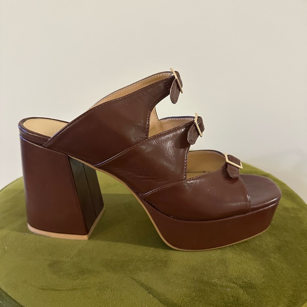 Platform Slide Heels in Dark Brown - Picture 3 of 6
